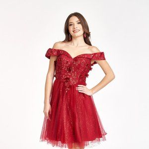 NEW SHORT OFF THE SHOULDER SLEEVELESS MESH DRESS WITH LACE UP BACK GL GS1978